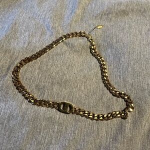 Gold Chain Necklace with Oval Logo Accent